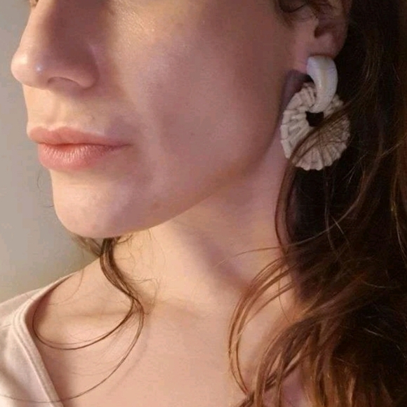 Boho drop statement tan earrings Neutral artsy Resin Festival casual 💖 2/$30 - Picture 11 of 14